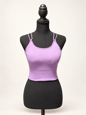 Halara Purple Ribbed Double-Strap Backless Cropped Yoga Tank — Medium